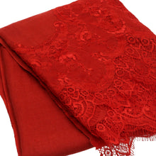 Load image into Gallery viewer, Scallop - Red w/ Red Lace Shawl