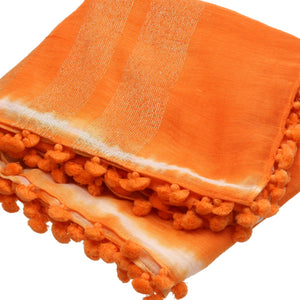 Pom Poms - Lurex w Lace - Orange - Ivory Shawl