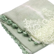 Load image into Gallery viewer, Pom Poms - Lurex w Lace - Mantis Green Shawl
