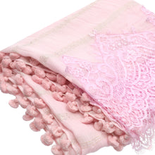 Load image into Gallery viewer, Pom Poms - Lurex w Lace - Baby Pink Shawl