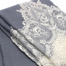 Load image into Gallery viewer, Scallop - Grey w/ Ivory Lace Shawl